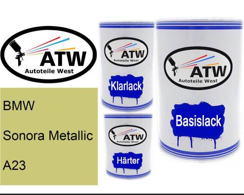 BMW, Sonora Metallic, A23: 500ml Lackdose + 500ml Klarlack + 250ml Härter - Set, von ATW Autoteile West.